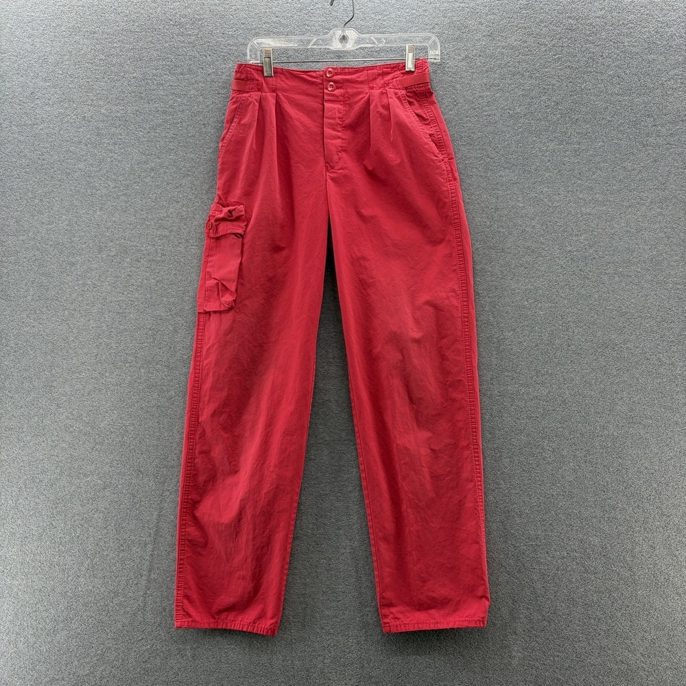 VTG Fiorucci Pants Women 28X31 Red High Rise Pleated Cargo Pocket Chino Italy